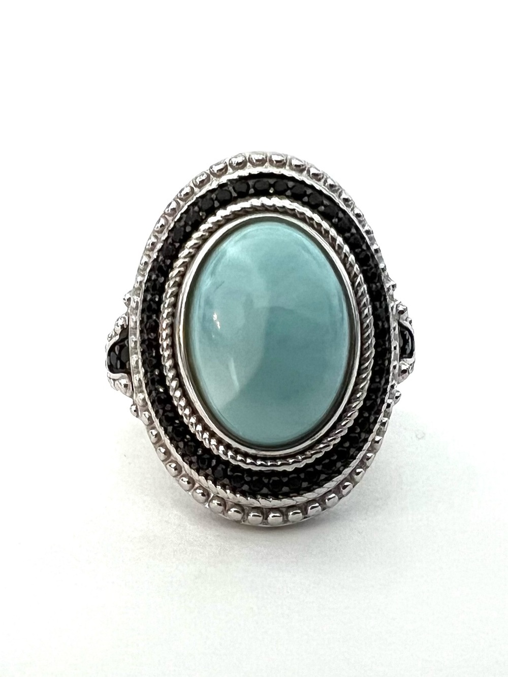 Larimar and Black Spinel Sterling Silver Ring Size 7
